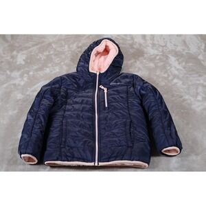 Eddie Bauer Jacket Girls XS Navy Blue Pink Hooded Puffer Quilted Fleece Lined